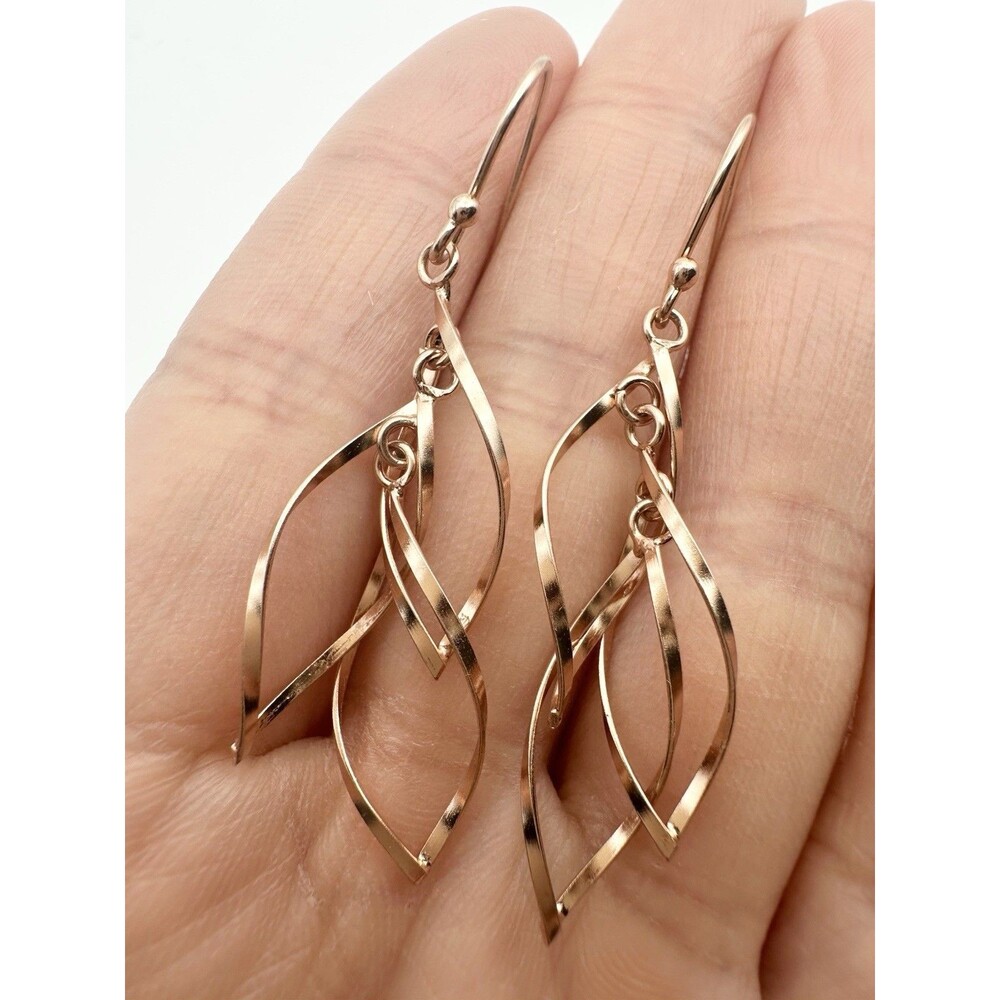 925 Sterling Silver 14k Rose Gold Vermeil Twist leaf Earrings